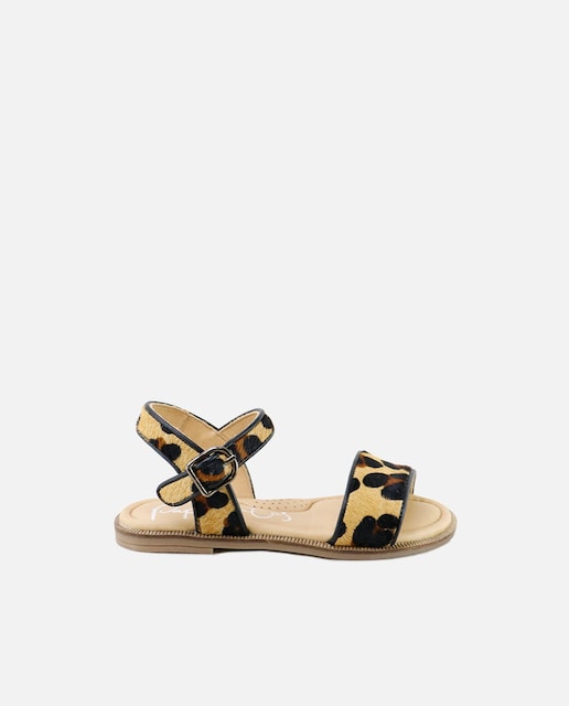 Imagen 0 de Sandalias de niña en piel vacuna con print leo y forro de piel