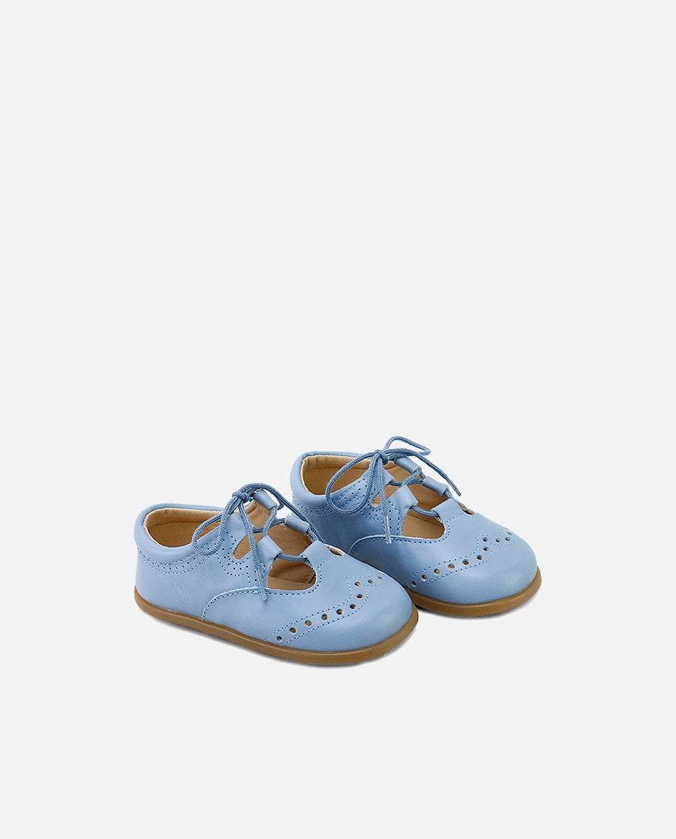 Imagen 2 de Zapatos de cordones estilo gales de bebé en piel picada - Eli 1957 - Azul celeste Azul celeste