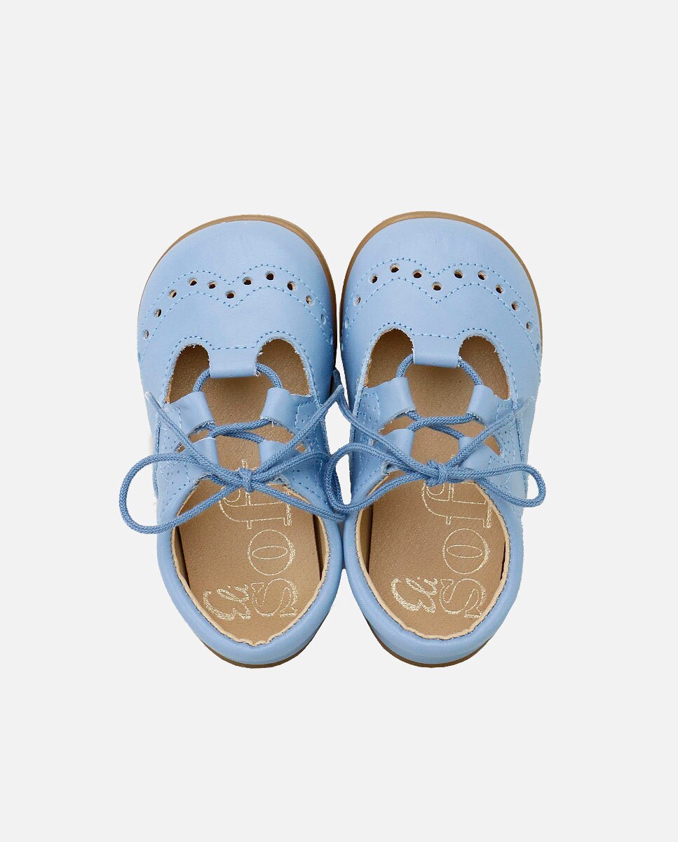 Imagen 4 de Zapatos de cordones estilo gales de bebé en piel picada - Eli 1957 - Azul celeste Azul celeste